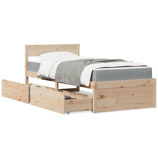 Bed with Drawers and Mattress 90x200 cm Solid Wood Pine