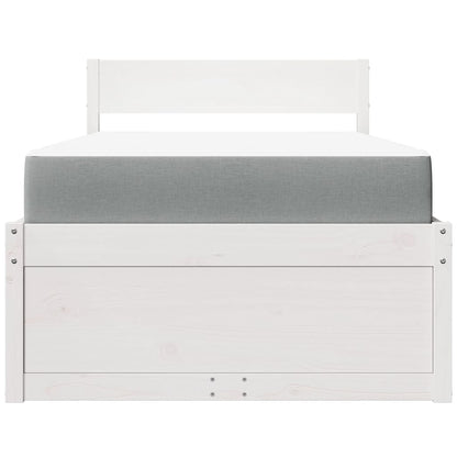 Bed with Drawers and Mattress White 90x200 cm Solid Wood Pine