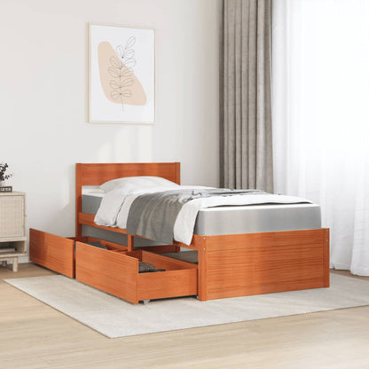 Bed with Drawers and Mattress Wax Brown 90x200 cm Solid Wood Pine