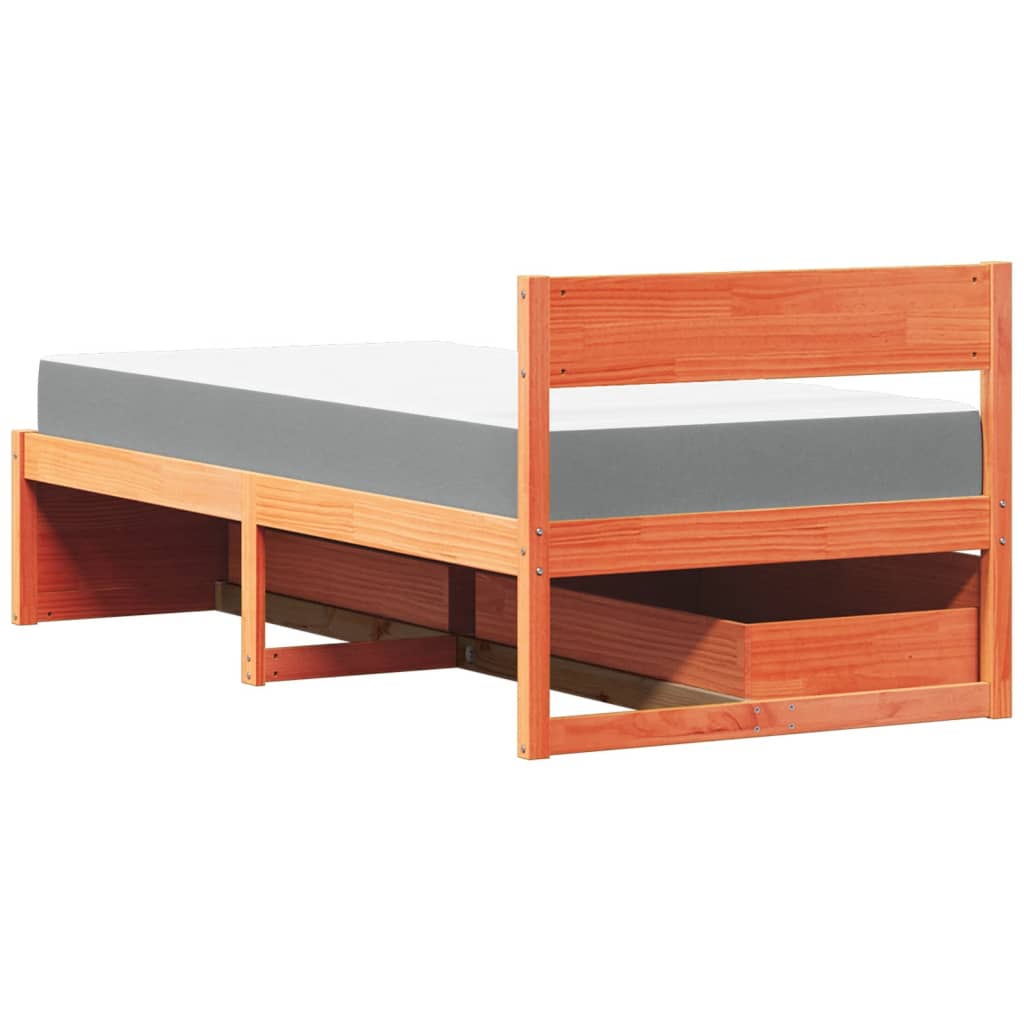 Bed with Drawers and Mattress Wax Brown 90x200 cm Solid Wood Pine