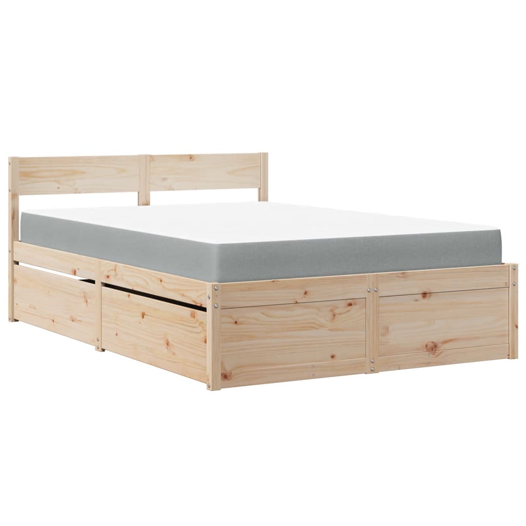 Bed with Drawers and Mattress 140x190 cm Solid Wood Pine