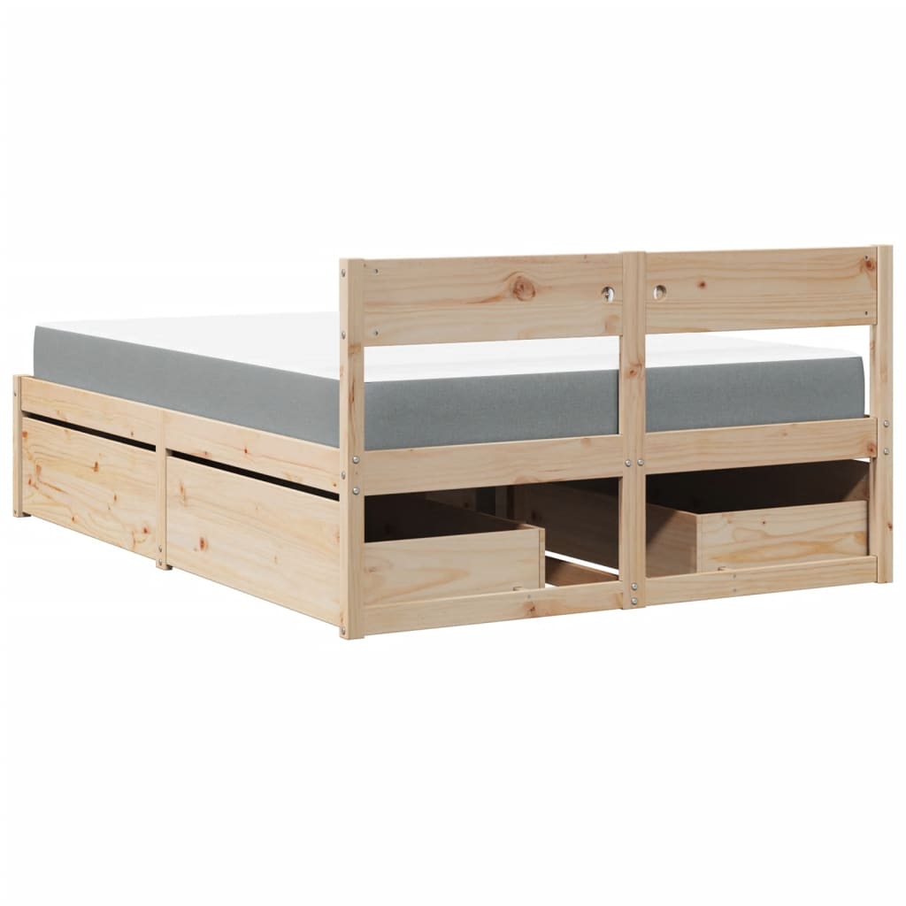 Bed with Drawers and Mattress 140x190 cm Solid Wood Pine
