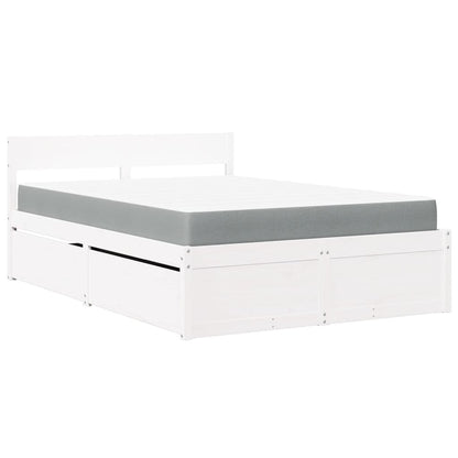 Bed with Drawers and Mattress White 140x190 cm Solid Wood Pine