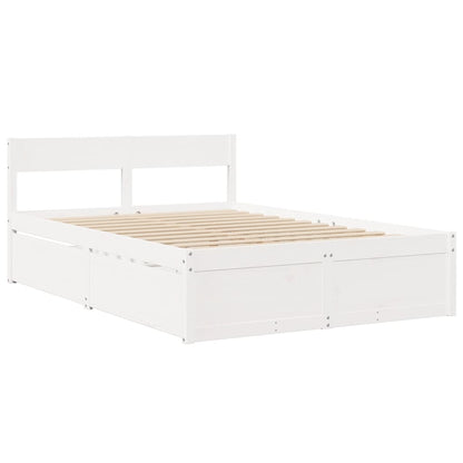 Bed with Drawers and Mattress White 140x190 cm Solid Wood Pine