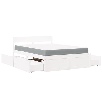 Bed with Drawers and Mattress White 140x190 cm Solid Wood Pine