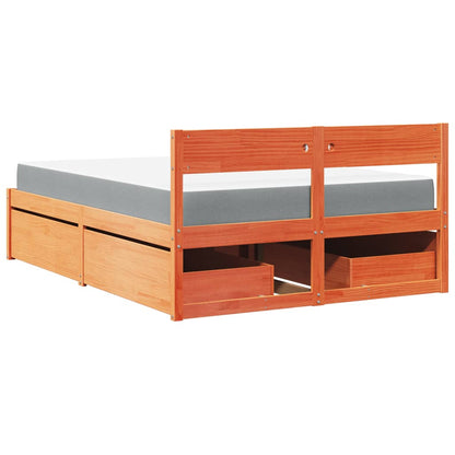 Bed with Drawers and Mattress Wax Brown 140x190 cm Solid Wood Pine