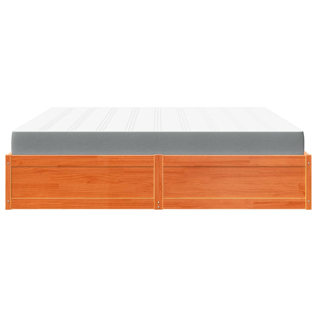 Bed with Mattress Wax Brown 200x200 cm Solid Wood Pine