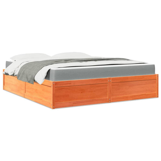 Bed with Mattress Wax Brown 180x200 cm Super King Solid Wood Pine