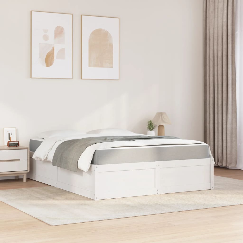 Bed with Mattress White 160x200 cm Solid Wood Pine
