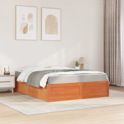 Bed with Mattress Wax Brown 160x200 cm Solid Wood Pine