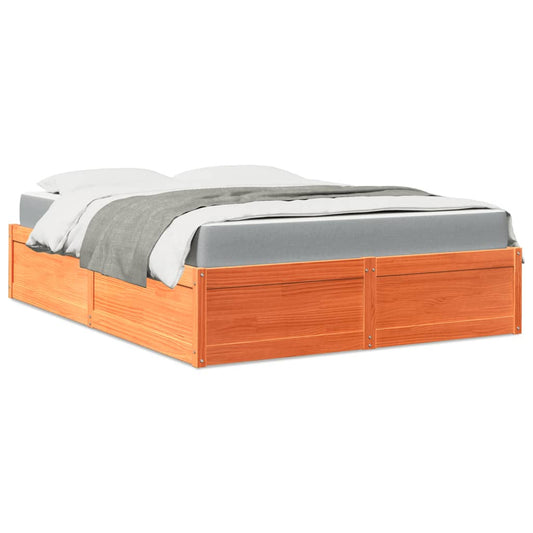 Bed with Mattress Wax Brown 160x200 cm Solid Wood Pine