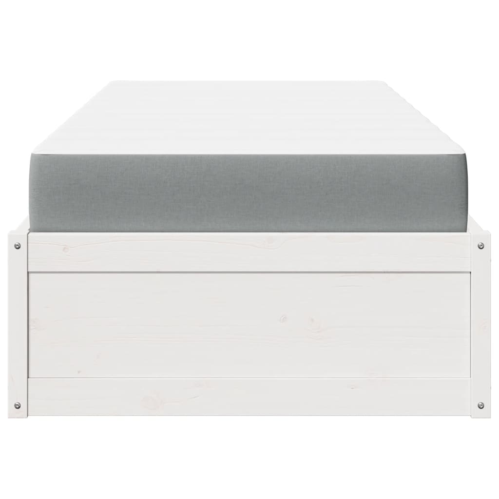 Bed with Mattress White 100x200 cm Solid Wood Pine