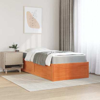 Bed with Mattress Wax Brown 100x200 cm Solid Wood Pine