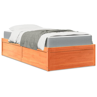 Bed with Mattress Wax Brown 100x200 cm Solid Wood Pine