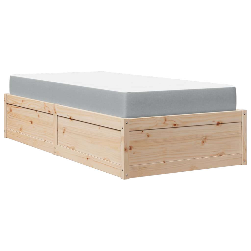 Bed with Mattress 90x200 cm Solid Wood Pine