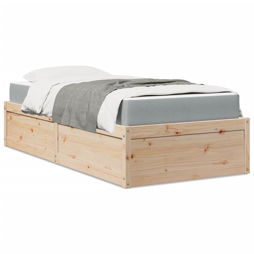 Bed with Mattress 90x200 cm Solid Wood Pine