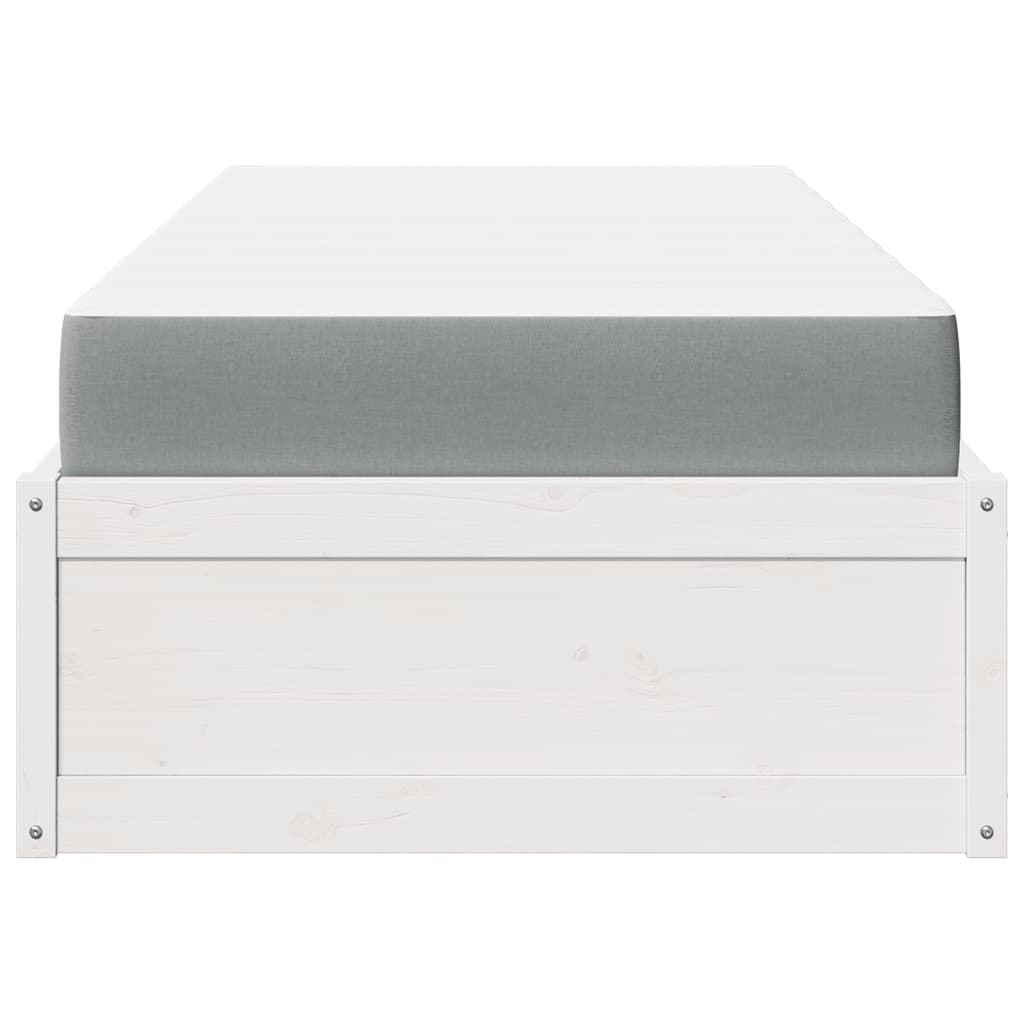 Bed with Mattress White 90x200 cm Solid Wood Pine