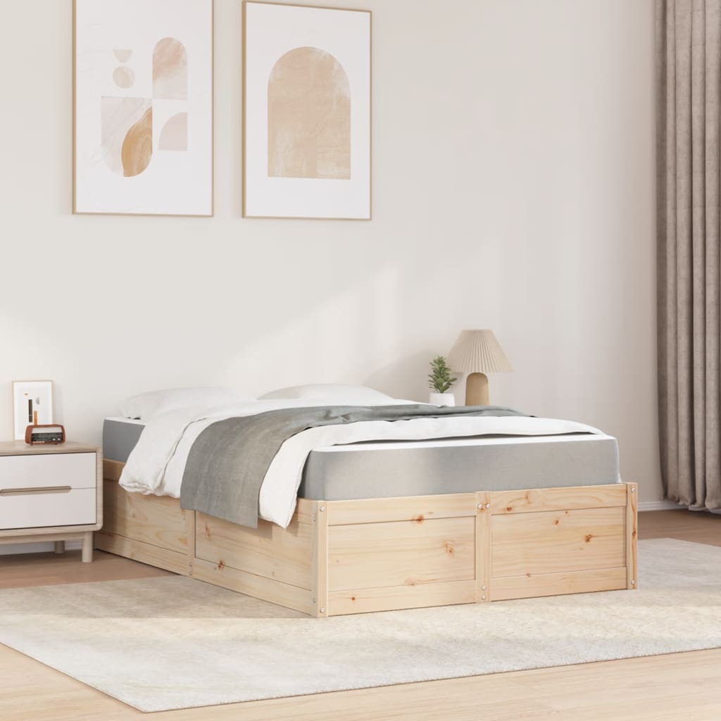 Bed with Mattress 140x190 cm Solid Wood Pine