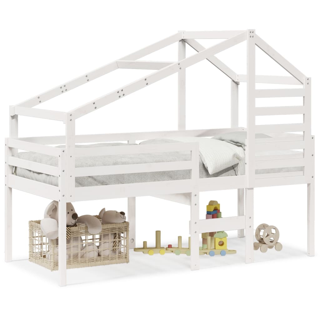 High Sleeper Bed without Mattress White 90x200 cm Solid Wood Pine