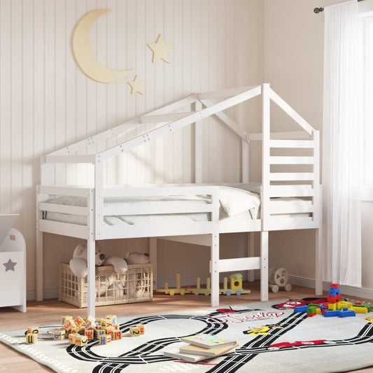 High Sleeper Bed without Mattress White 90x200 cm Solid Wood Pine