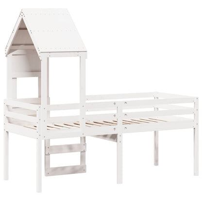 High Sleeper Bed without Mattress White 90x190 cm Single Solid Wood Pine