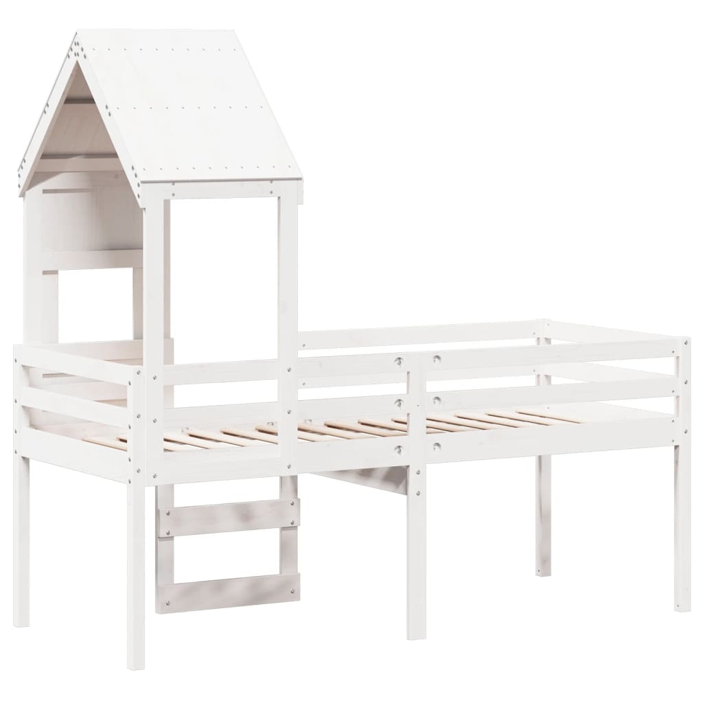 High Sleeper Bed without Mattress White 75x190 cm Small Single Solid Wood Pine