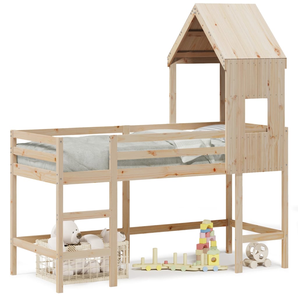Loft Bed with Ladder and Roof without Mattress 90x200 cm
