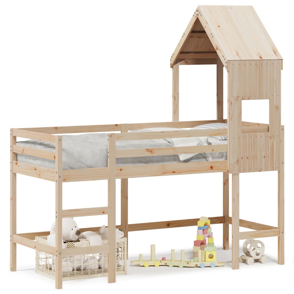 Loft Bed with Ladder and Roof without Mattress 90x190 cm Single