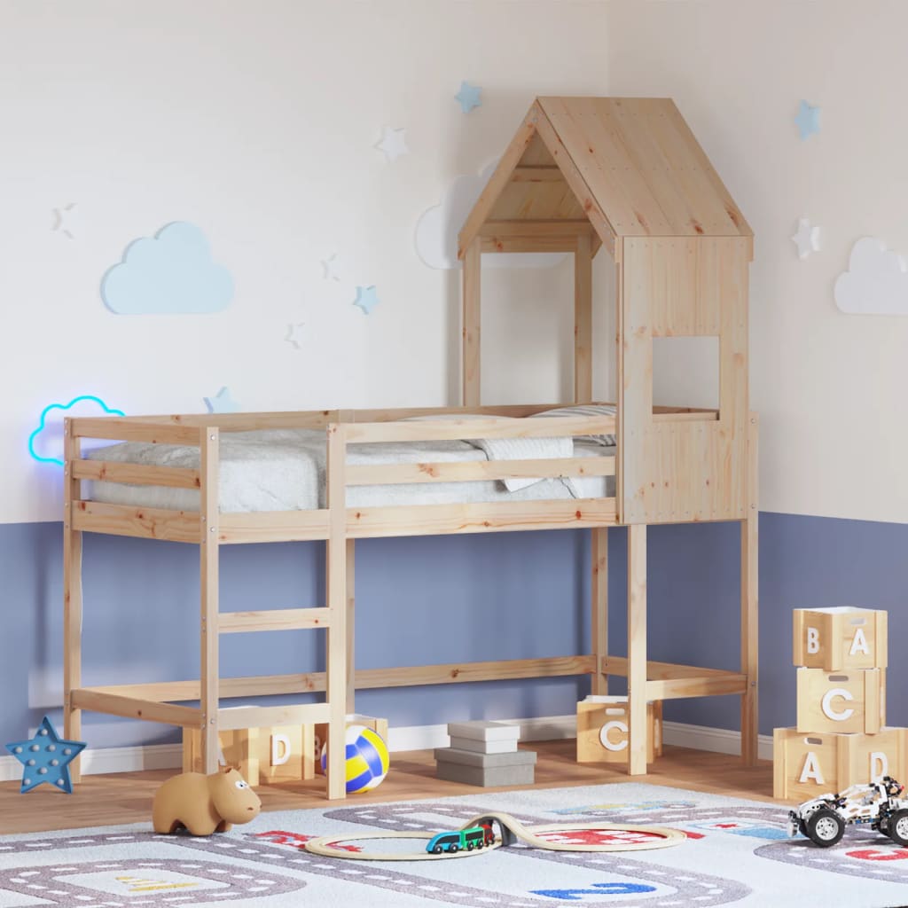 Loft Bed with Ladder and Roof without Mattress 90x190 cm Single