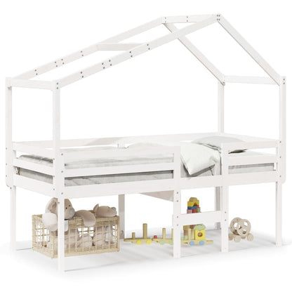 High Sleeper Bed without Mattress White 90x190 cm Single Solid Wood Pine