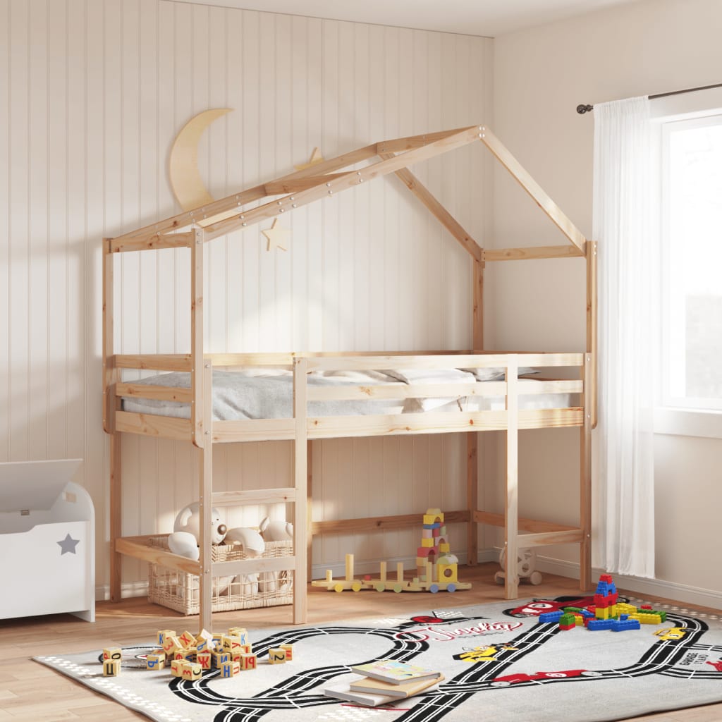 Loft Bed with Ladder and Roof without Mattress 90x190 cm Single