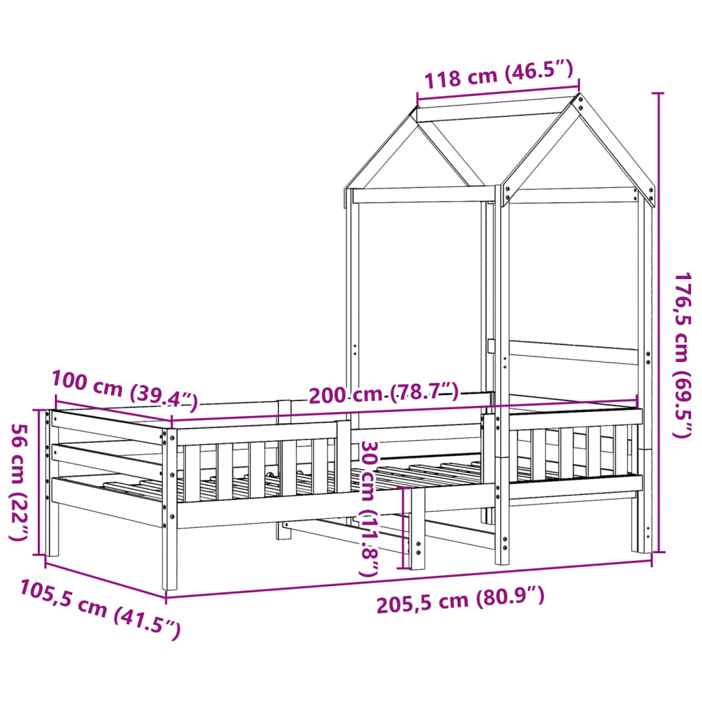 Bed Frame with Roof without Mattress Wax Brown 100x200 cm