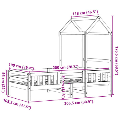 Bed Frame with Roof without Mattress Wax Brown 100x200 cm
