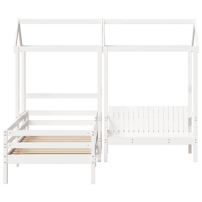Bed and Bench Set with Roof without Mattress White 100x200 cm