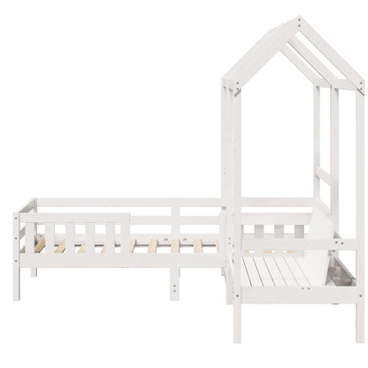Bed and Bench Set with Roof without Mattress White 100x200 cm
