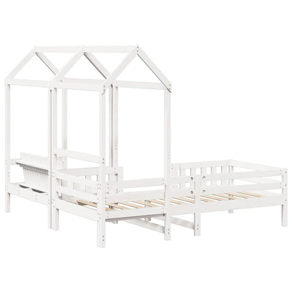 Bed and Bench Set with Roof without Mattress White 100x200 cm