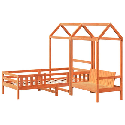 Bed and Bench Set with Roof without Mattress Wax Brown 100x200 cm