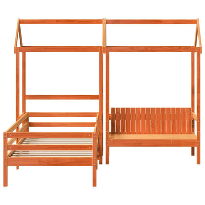 Bed and Bench Set with Roof without Mattress Wax Brown 90x200 cm