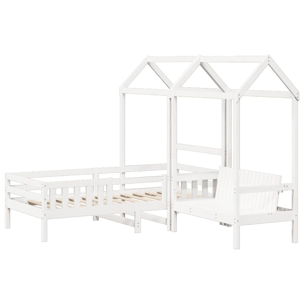 Bed and Bench Set with Roof without Mattress White 80x200 cm