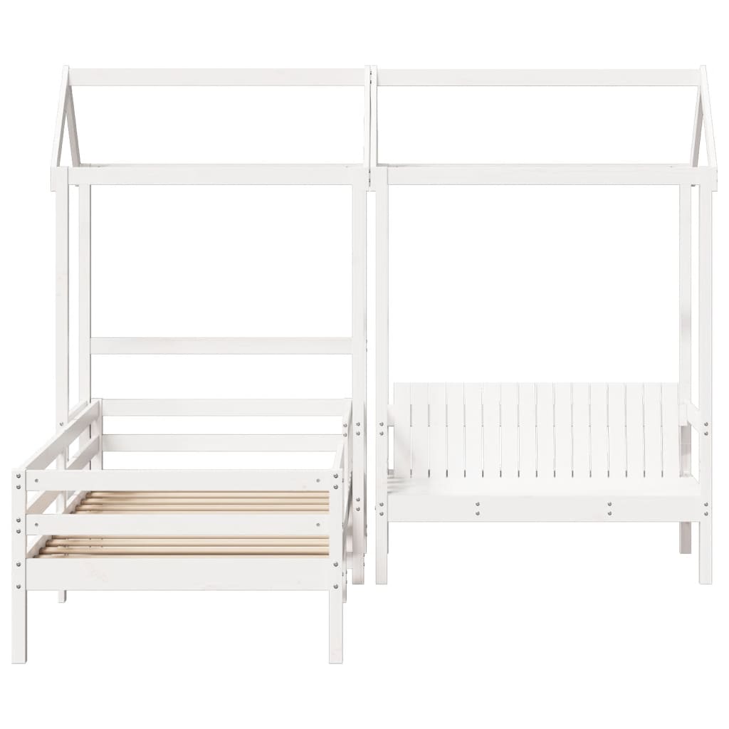 Bed and Bench Set with Roof without Mattress White 80x200 cm