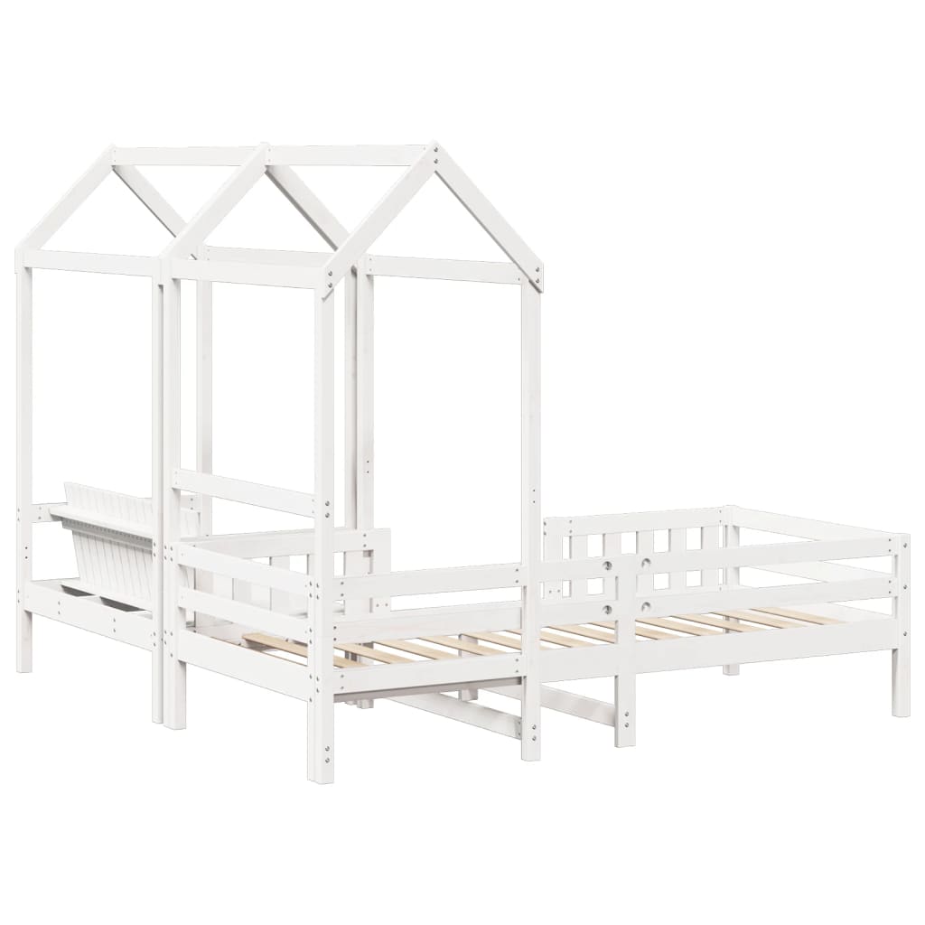 Bed and Bench Set with Roof without Mattress White 80x200 cm