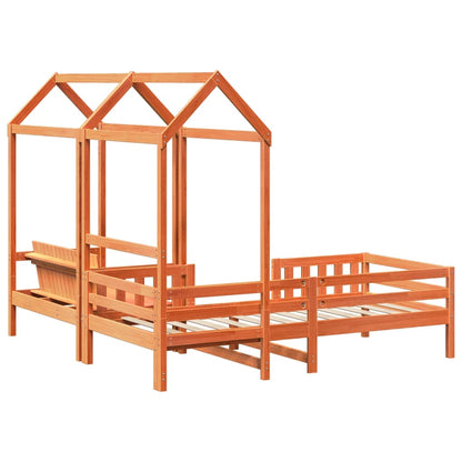 Bed and Bench Set with Roof without Mattress Wax Brown 90x190 cm Single