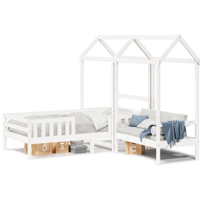 Bed and Bench Set with Roof without Mattress White 75x190 cm Small Single
