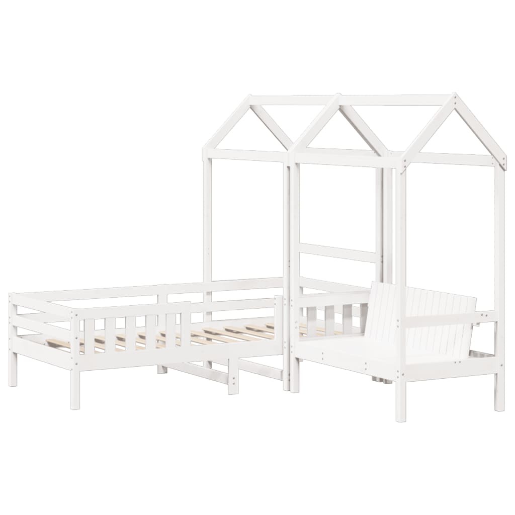 Bed and Bench Set with Roof without Mattress White 75x190 cm Small Single