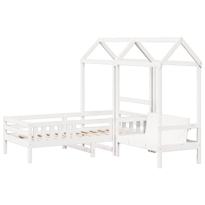Bed and Bench Set with Roof without Mattress White 75x190 cm Small Single