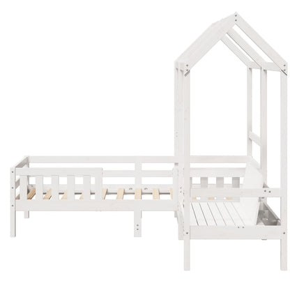 Bed and Bench Set with Roof without Mattress White 75x190 cm Small Single