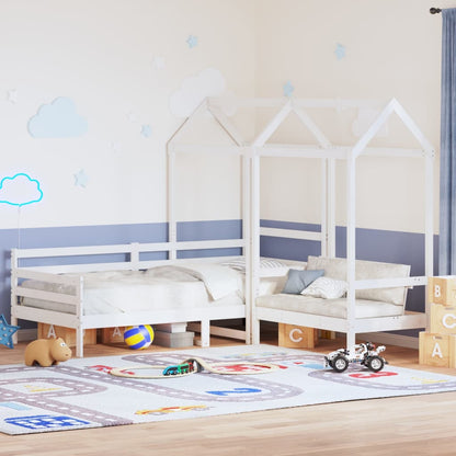 Day Bed and Bench Set with Roof without Mattress White 80x200 cm