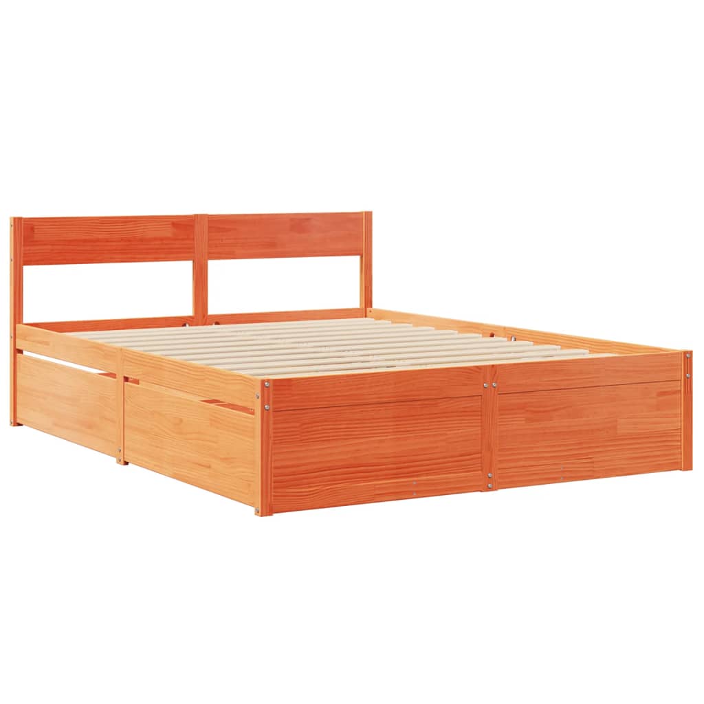Bed Frame without Mattress Wax Brown 150x200 cm King Size Solid Wood Pine