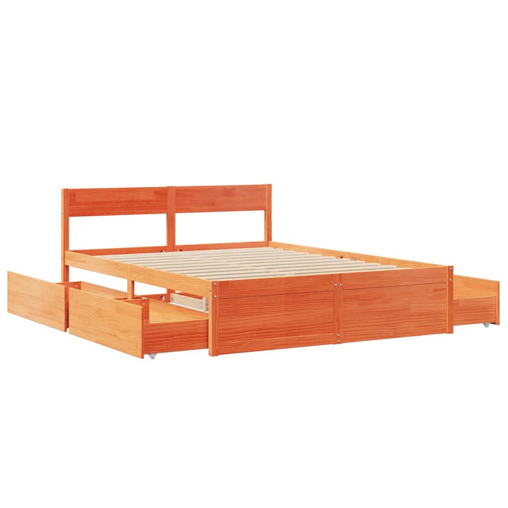 Bed Frame without Mattress Wax Brown 150x200 cm King Size Solid Wood Pine