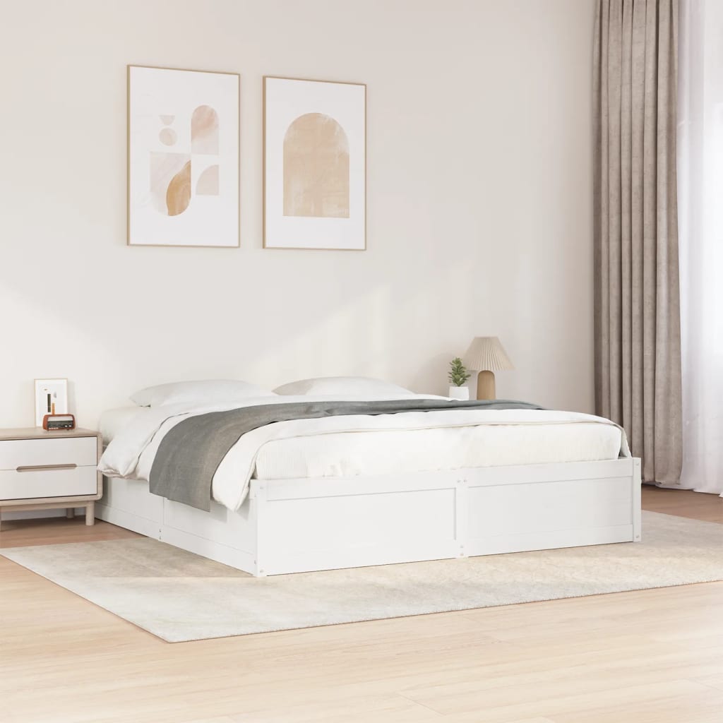 Bed Frame without Mattress White 200x200 cm Solid Wood Pine